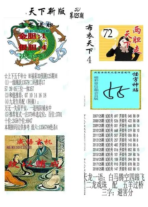 20125期新布衣天下福彩3d布衣图1234-天中图库