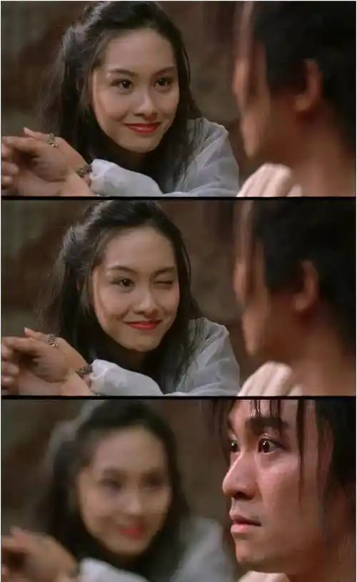 那时朱茵很漂亮,两只眼睛闪闪发光,仿佛在诉说这些难以形容的情意.