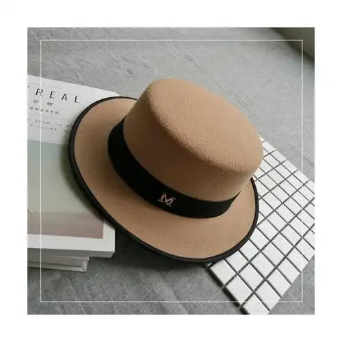 盛世尼曼帽子女韩版毛呢帽礼帽秋冬季黑色复古绅士英伦风平顶小礼帽