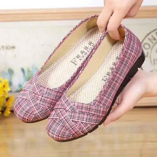 春夏新款老北京布鞋女一脚蹬单鞋妈妈鞋浅口软底防滑舒适懒人鞋渊