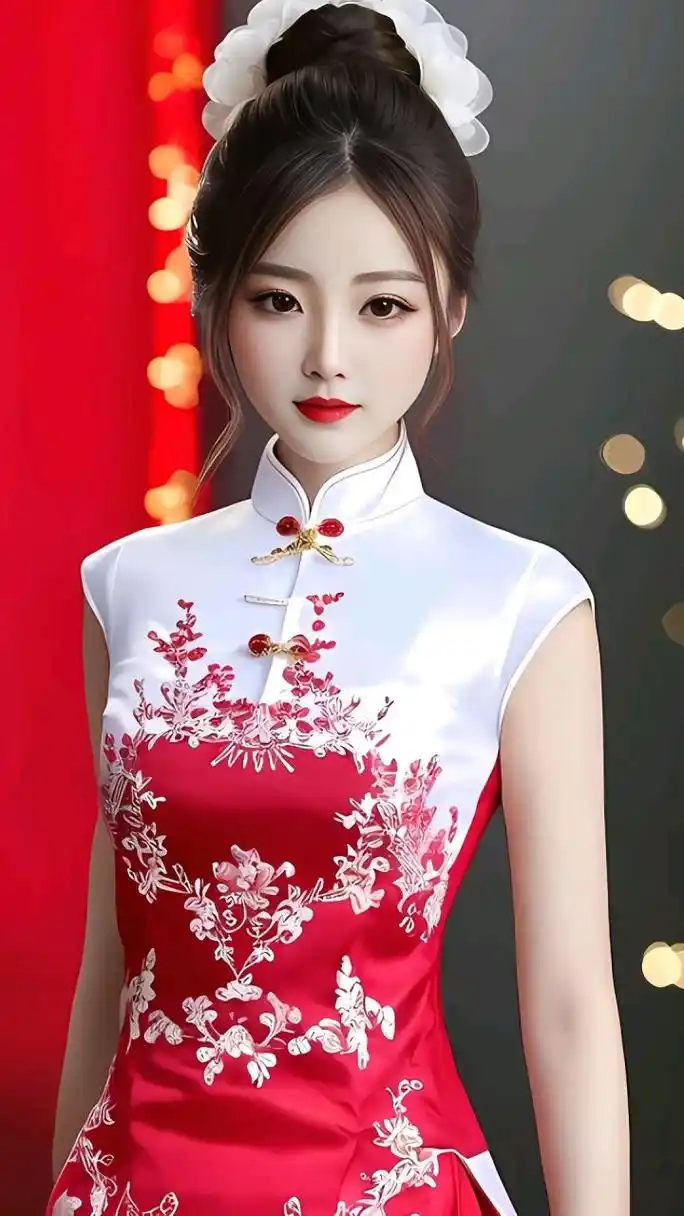 旗袍锦绣江山美,檀口轻盈罗裙映.