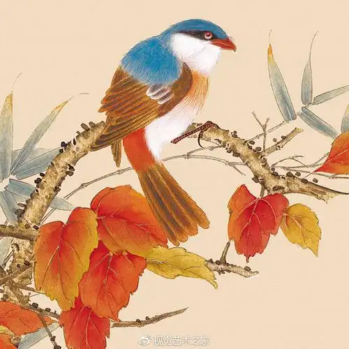 各种姿态的小鸟国画工笔作品欣赏