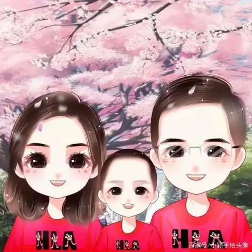 幸福一家三口四口五口微信头像唯美手绘头像图集