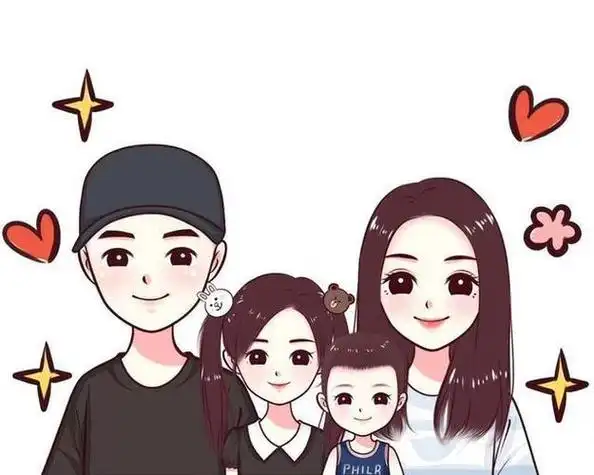 一家四口的仪式感卡通手绘头像记录温情时刻