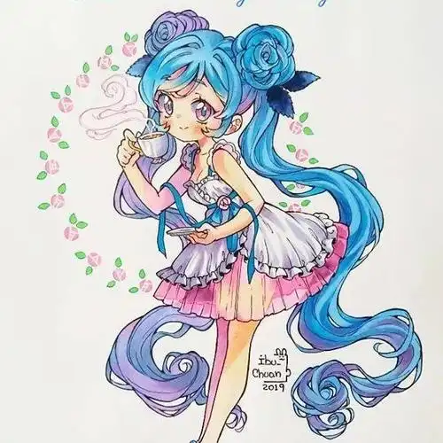 马克笔动漫手绘 可爱小萝莉 场景服饰色彩都好看 可爱马克笔动漫人物_