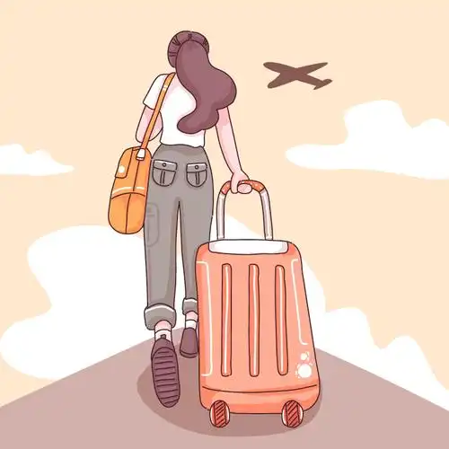 拉着行李箱准备去旅游的女子矢量素材eps