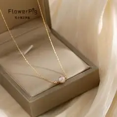 淡水珍珠项链女简约百搭紫色珍珠短项链轻奢金珠锁骨链白色