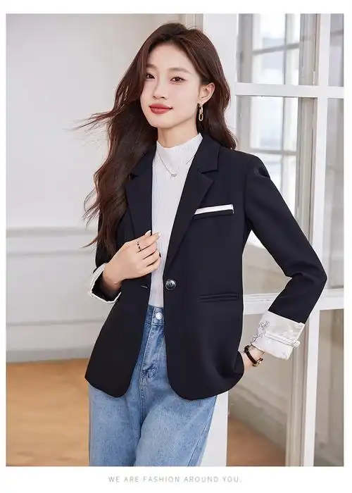 小个子短款中国风西服外套女新款休闲百搭ol通勤一粒扣纯色西装秋