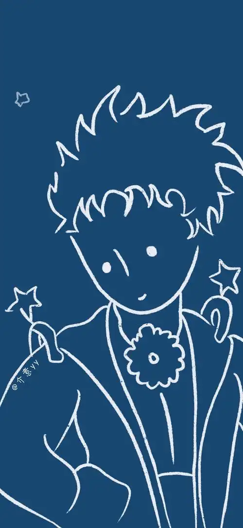 深蓝色小王子手绘手机壁纸