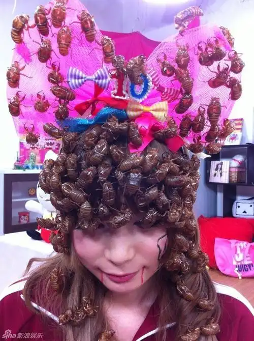 组图重口味慎戳日女星头顶千只虫玩自拍