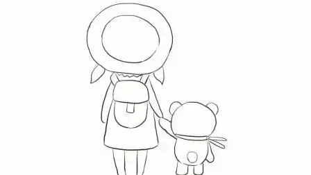 女孩简笔画背影