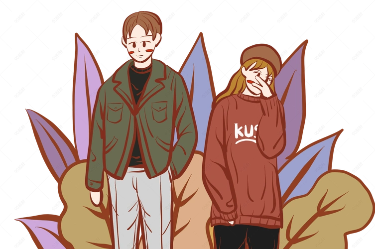 手绘卡通时尚浪漫情侣文艺清新小插画