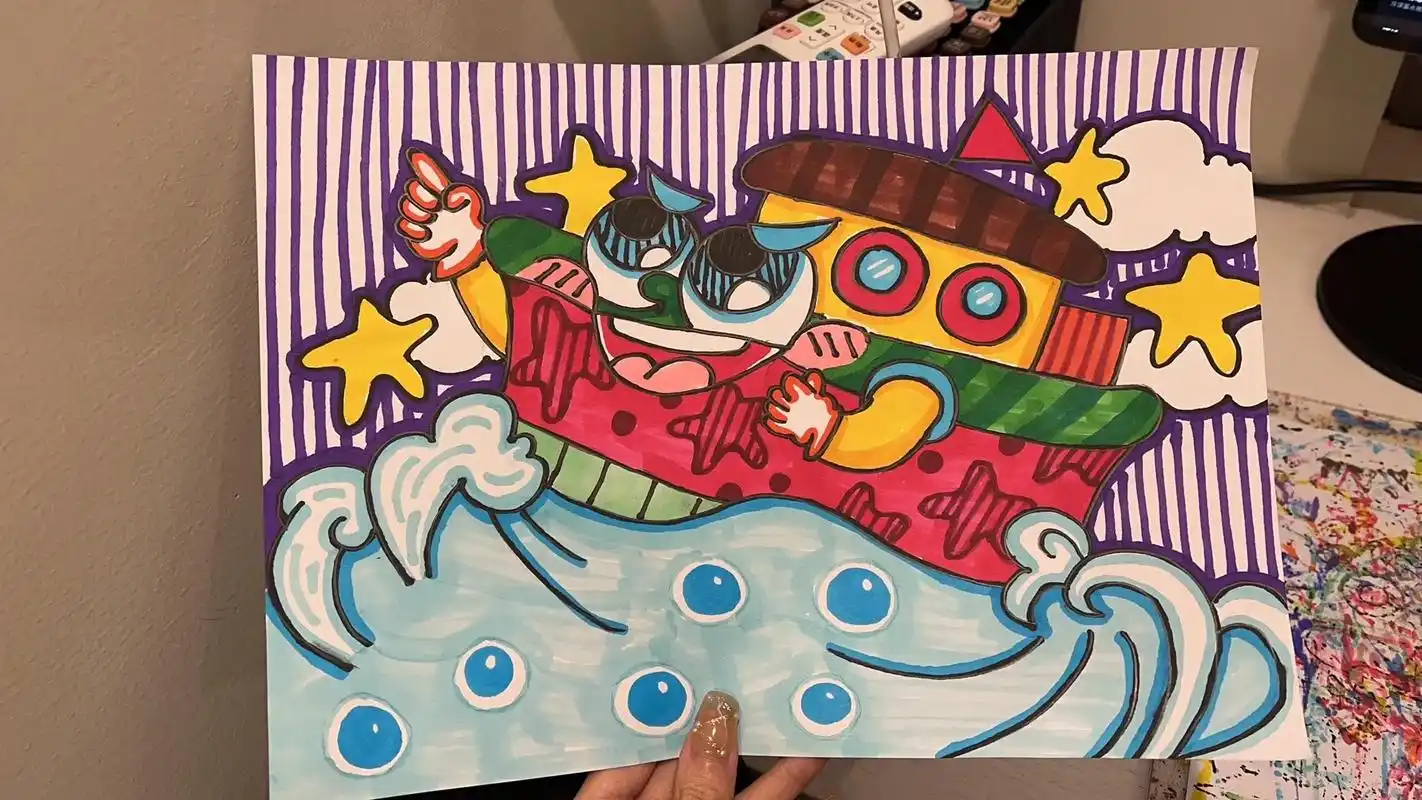 儿童画 少儿美术 创意画《船》#少儿美术教育 #创意美术 # - 抖音