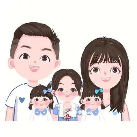 全家福照片卡通头像两女一男(全家福卡通头像六口二女二子)