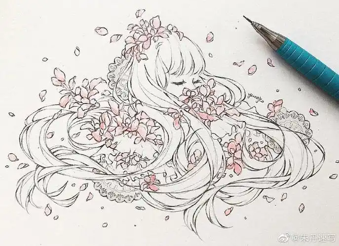 手绘动漫女孩头像线稿欣赏 7815(作品出自ins作者:yiingko )#插画