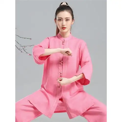 太极服女棉麻夏季新款中袖练功服武术服闪电客表演飘逸中国风太极拳