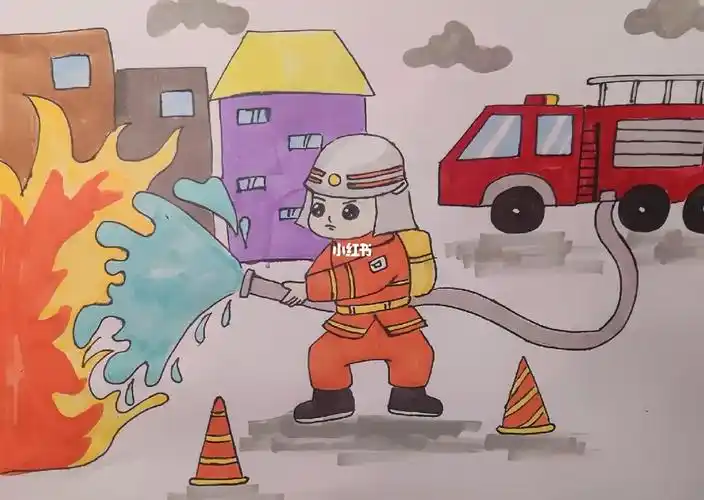 消防员救火主题作品97979797##儿童画#画画的日常#创意美术