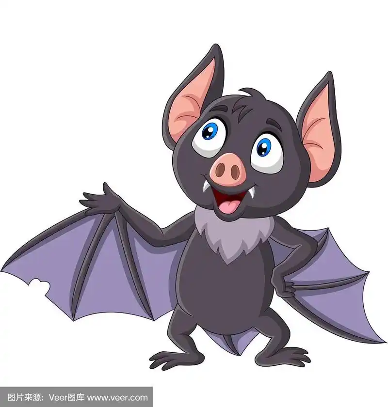 可爱的蝙蝠卡通挥手孤立在白色的背景