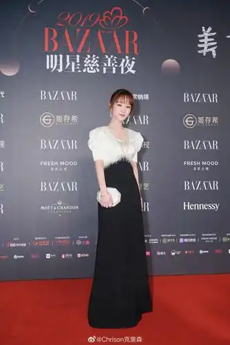 杨紫穿了sachin & babi黑白高腰拼色礼服亮相