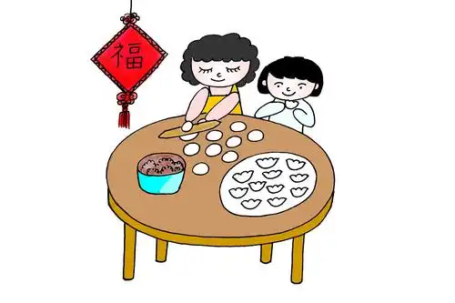 妈妈给儿女包饺子