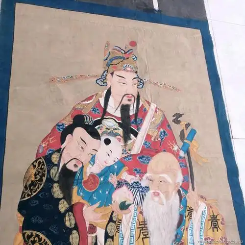 清代福禄寿三星图道教神仙水陆画财神布画民俗文化收藏供奉神像