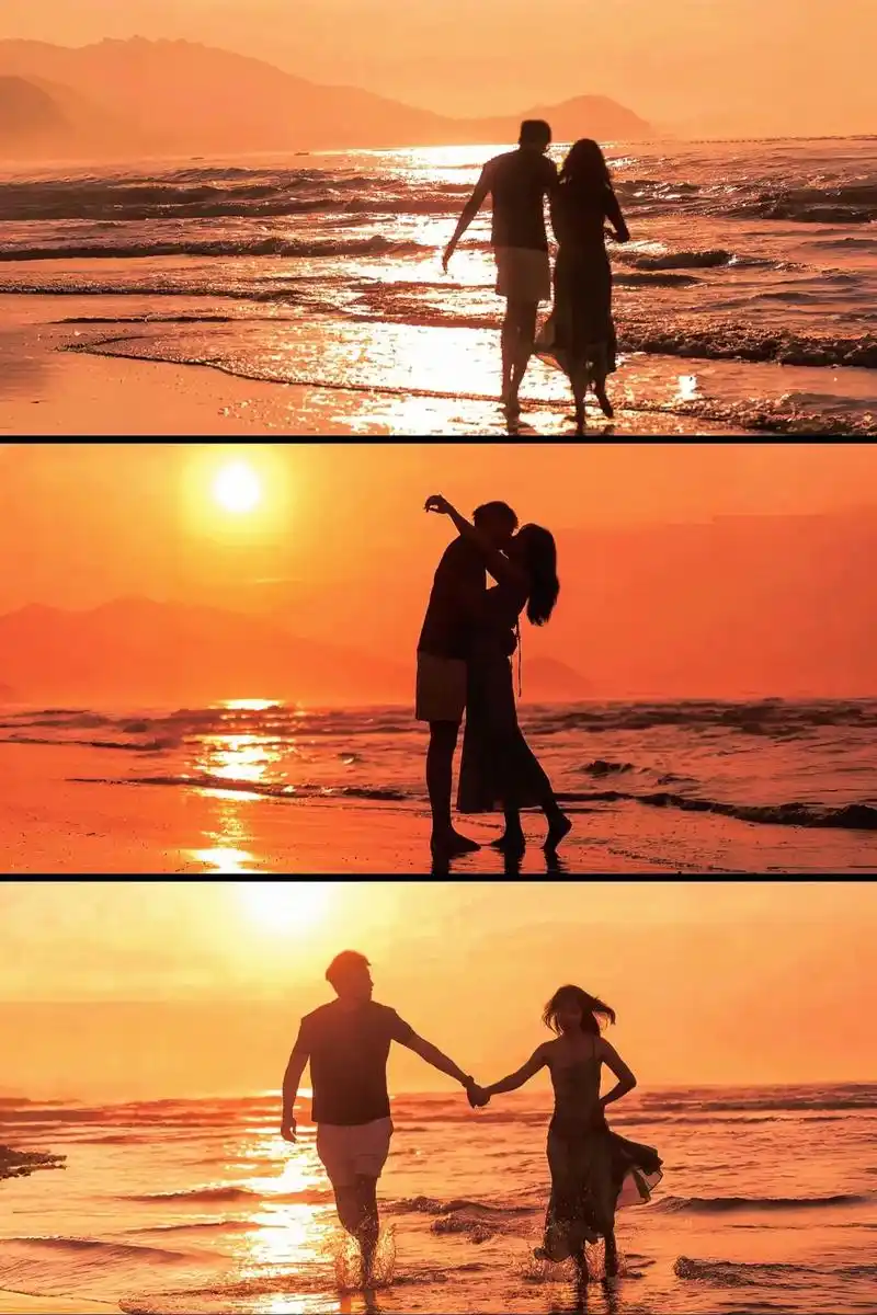 情侣海边夕阳拍照姿势92.