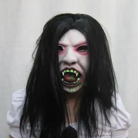 厂家批发万圣节鬼节女贞子女鬼恐怖流血头发整人吓人派对乳胶面具