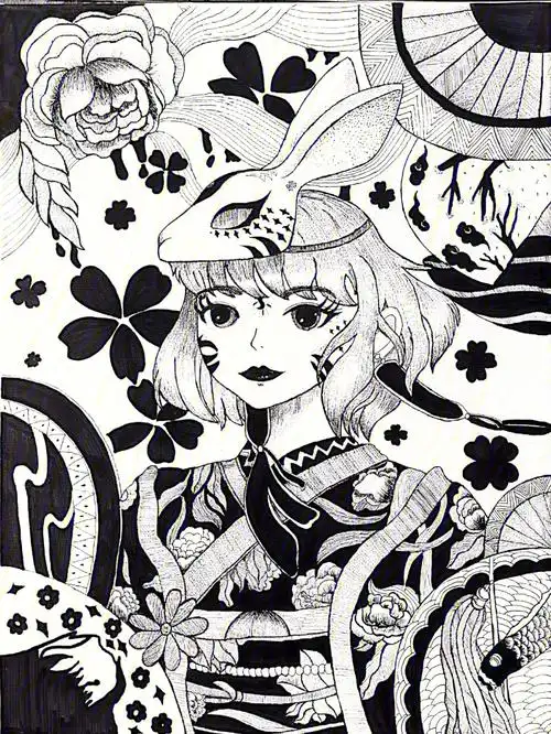 临摹鹿卿～#黑白线描装饰画95希望每一笔绘画都是澄净的未来