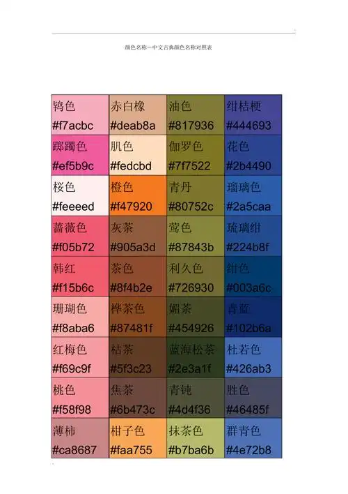 颜色名称中文古典颜色名称对照表