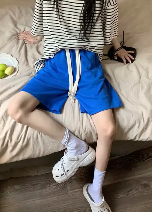 短裤女夏季宽松显瘦百搭高腰抽绳休闲裤女学生阔黑色高档面料优质款