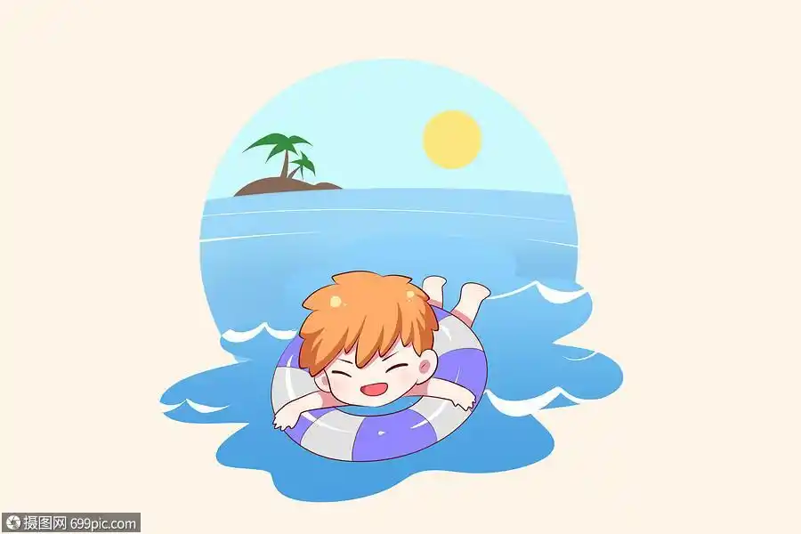 夏日手绘卡通游泳男孩