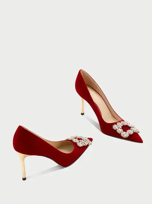 中式婚鞋女秀禾婚纱两穿2023年春季新款红色高跟鞋孕妇伴娘新娘鞋