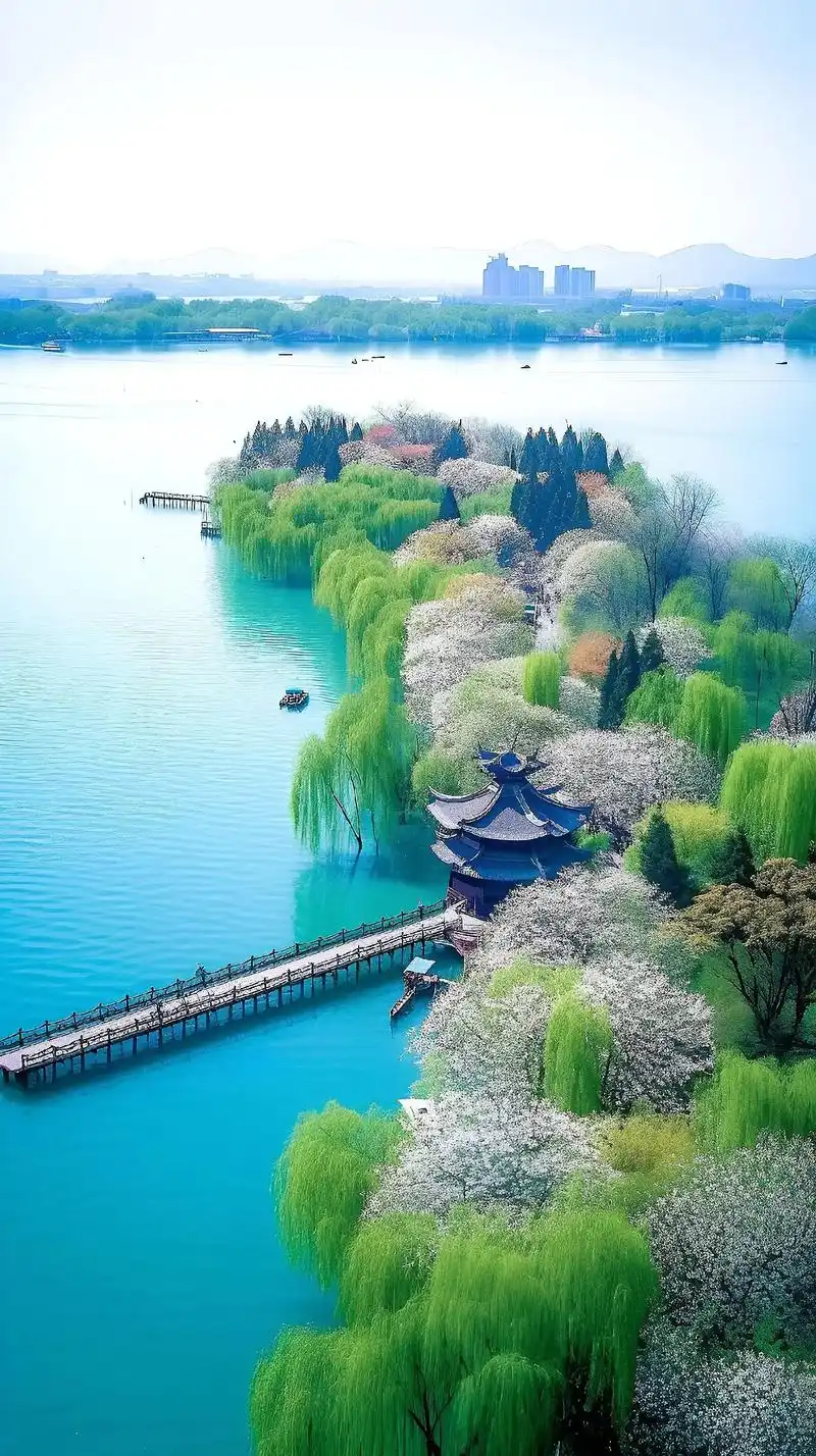 西湖美景.#图文伙伴计划 #kk画廊#ai绘画#高清壁纸无水 - 抖音