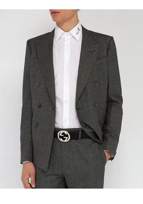 gucci/古驰 男士黑色牛皮双g压花板扣腰带皮带411924 cwc1n 1000