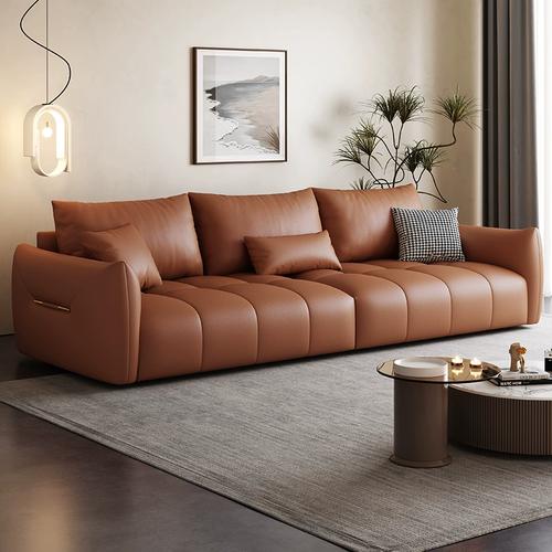 佐慕头层牛皮棉花糖沙发客厅简约现代意式小户型直排钢琴键皮沙发