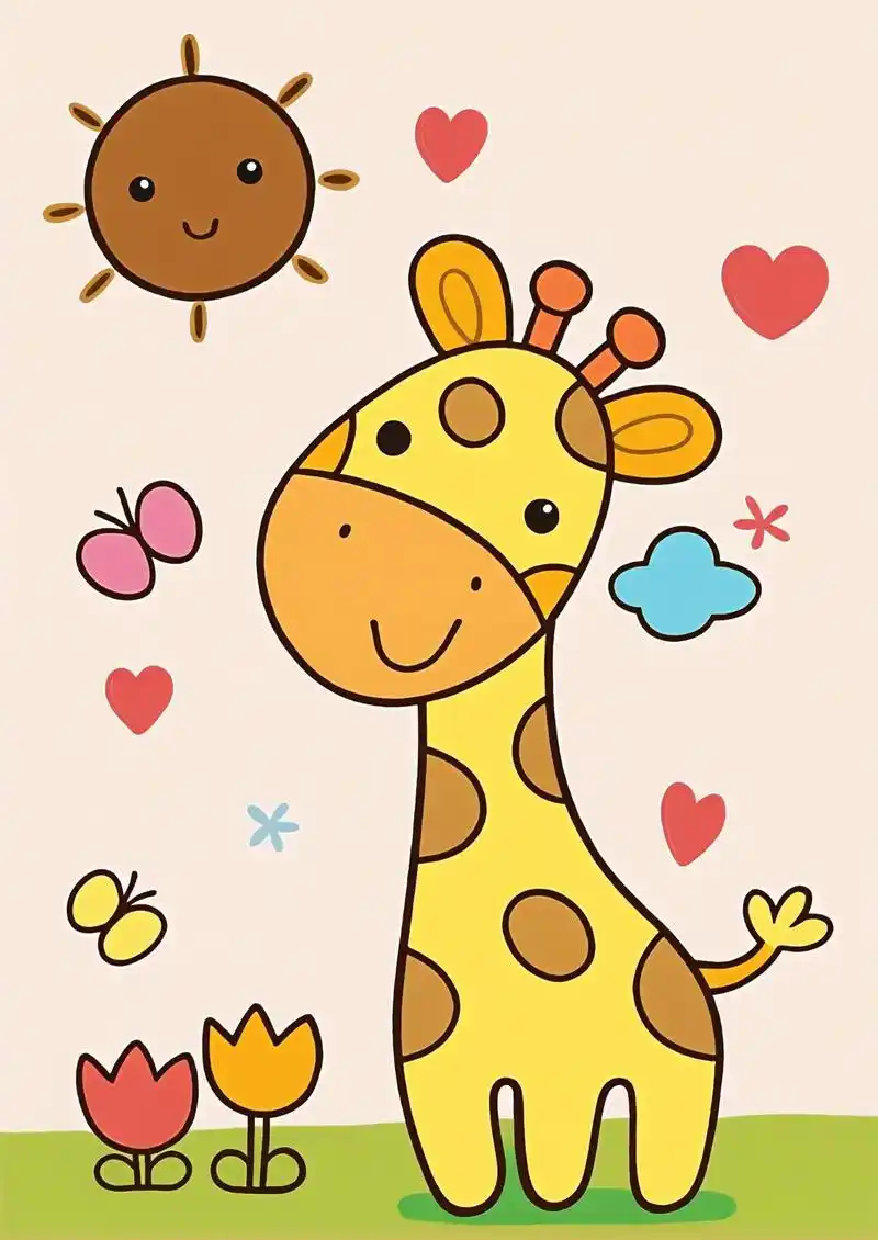 小朋友们,今天我们来画一只超可爱的长颈鹿吧!