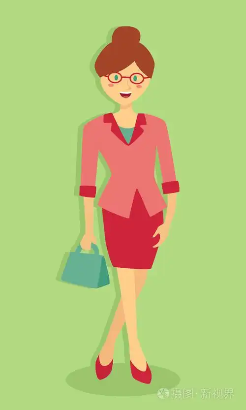 眼镜女商人使用红色西装外套