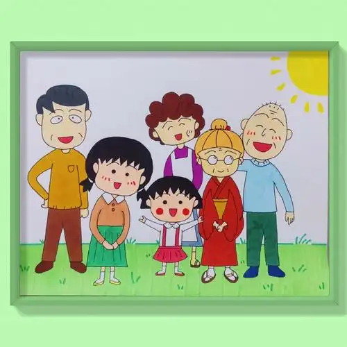 马克笔①74⑨樱桃小丸子全家福手绘