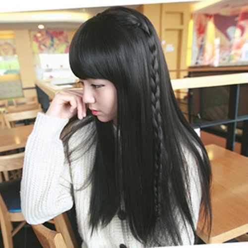 假发女长直发网红黑色齐刘海仿真整顶假发套长直发自然全头套式