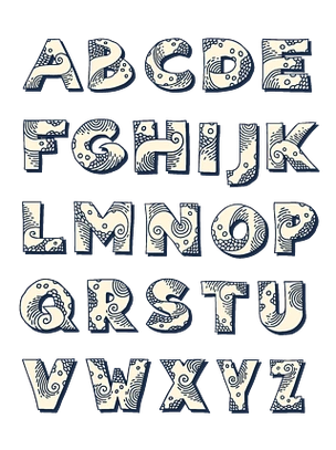 装饰英文字母抽象图案艺术字免扣糖衣英文字母可爱手绘风字体字母 u