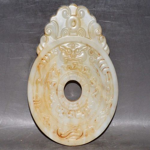 稀少难得老物 春秋战汉双面和田白玉招财顺风顺水吉祥门神大摆件