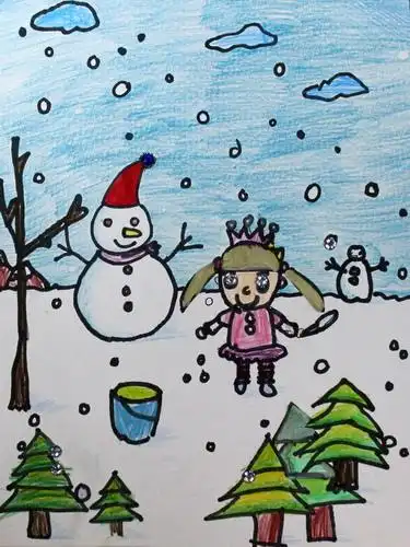 《快乐的雪中女孩》/少儿绘画作品/儿童画/网络美术馆_中国少儿美术