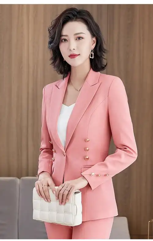 粉色时尚西装外套女职业装2022年春季新款韩版高级感休闲气质西服