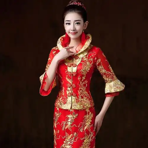 秀禾服新娘敬酒服旗袍冬装中式结婚礼服女秀和服嫁衣红色长款立领