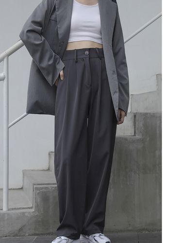 8灰色西装裤阔腿裤女裤子高腰裤春秋冬垂感直筒裤大码胖mm拖地西裤已