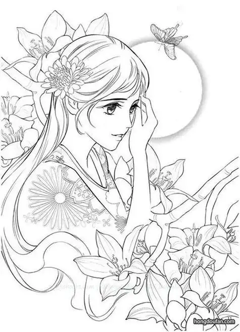 美少女公主涂色简笔画大全迪斯尼小公主简笔画给小猫戴花环的爱丽丝