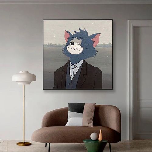 抖音同款diy汤姆猫帅气西装数字油画手工网红图案丙烯涂鸦装饰画