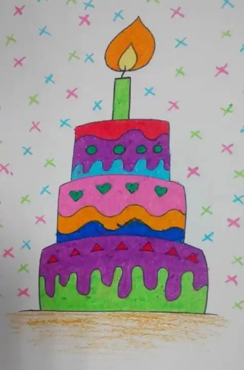 生日蛋糕简笔画儿童画画法彩色