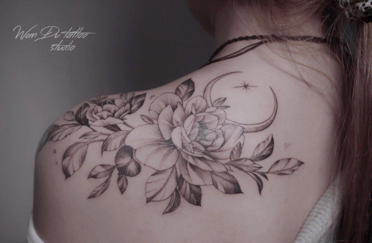 山茶花纹身图案女适合女生纹的山茶花设计6