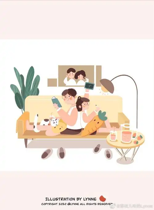 小情侣甜蜜日常插画手机壁纸